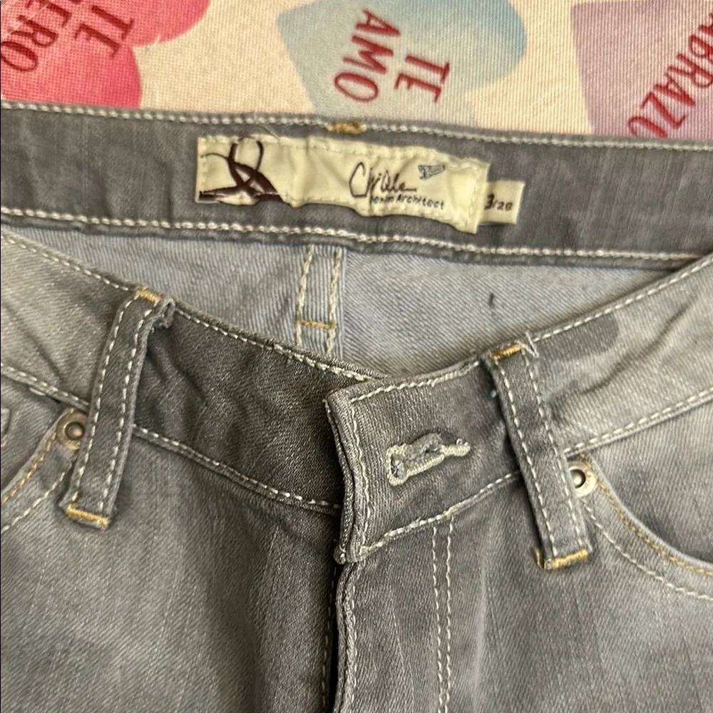 Light Gray Skinny Jeans with Floral Embellishments - Picture 2 of 3